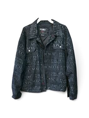 FUBU MCMXCII Black All-Over Logo Denim Jacket